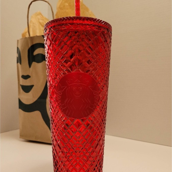 Starbucks 2021 Winter Holiday Red Jeweled Tumbler Cold Cup 24oz Christmas - Picture 2 of 4